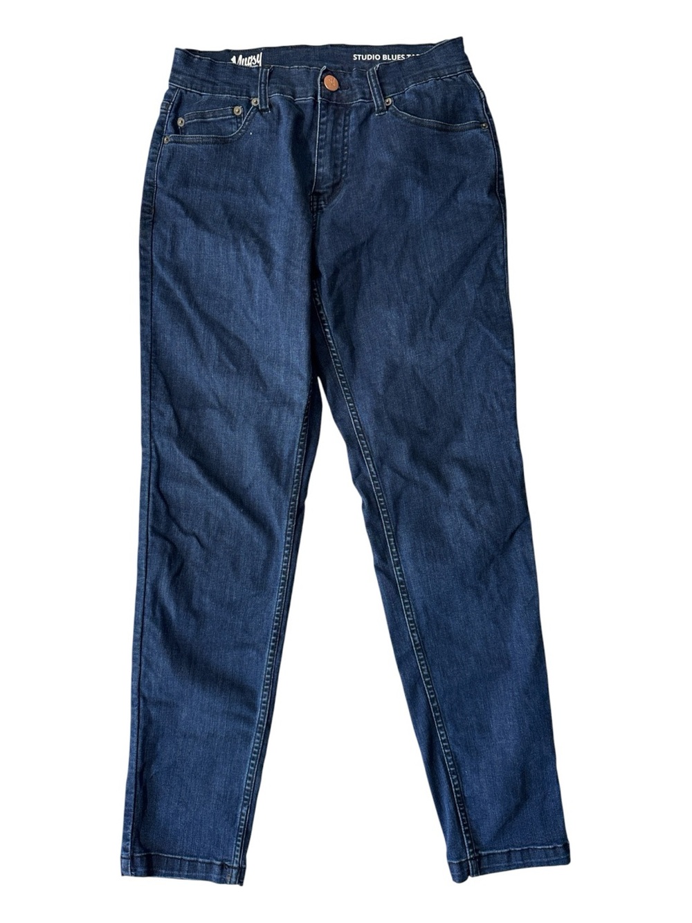 Mugsy mens 30x32 studio blues tapered fit stretch denim blue jeans EUC